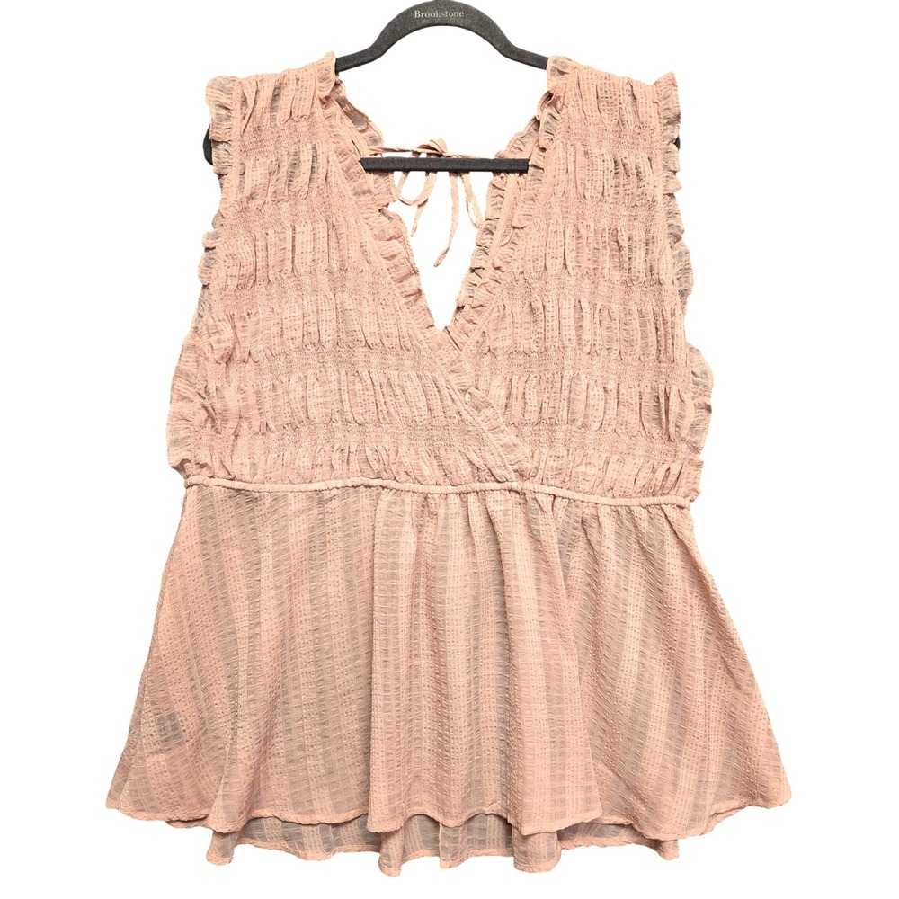 Torrid Cottagecore Babydoll Top Women 2 Pink Smocked V-Neck Ruffle Sleeveless